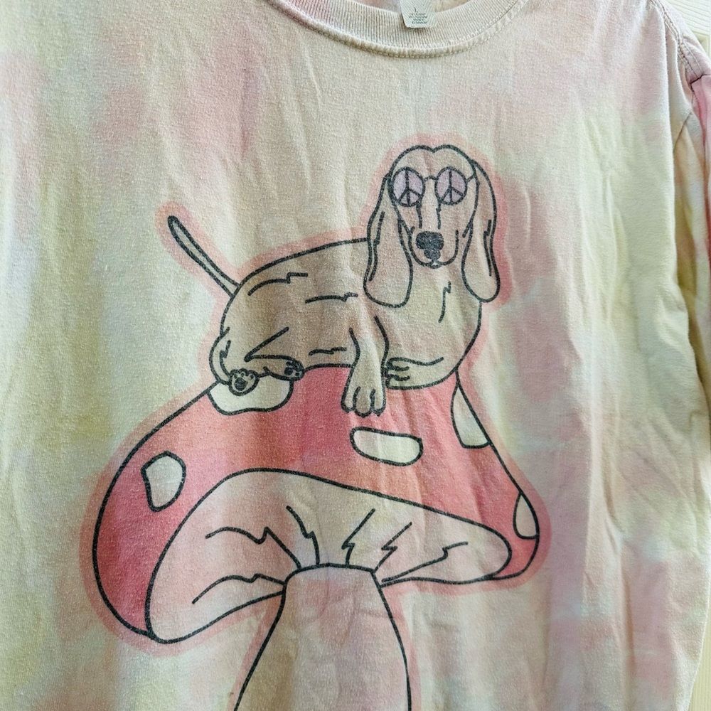 Pastel Tie-Dye Dog and Mushroom Graphic Tee - Picture 2 of 4